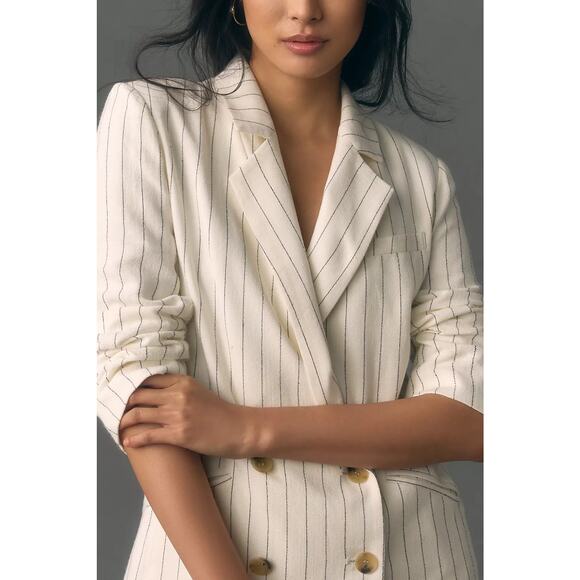 Anthropologie Bishop + Young Riviera Pinstripe Blazer Ivory Linen Blend L NWT - Picture 12 of 12